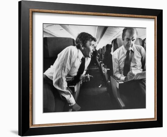 Democrat George Mcgovern with Aide on Plane During His Presidential Campaign-null-Framed Photographic Print