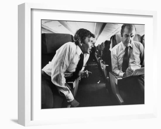 Democrat George Mcgovern with Aide on Plane During His Presidential Campaign-null-Framed Photographic Print