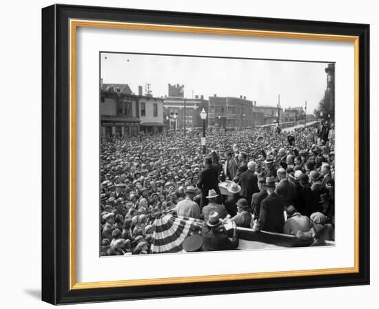 Democratic Presidential Candidate, Franklin Roosevelt, Speaks to Crowd of 10,000, Butte, Montana-null-Framed Photo