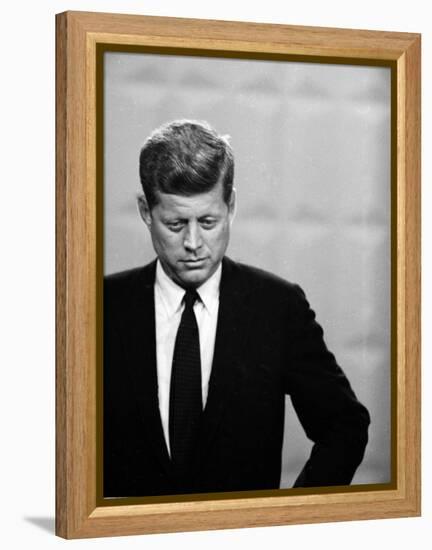 Democratic Presidential Candidate John F. Kennedy During Famed Kennedy Nixon Televised Debate-Paul Schutzer-Framed Premier Image Canvas