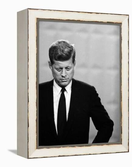 Democratic Presidential Candidate John F. Kennedy During Famed Kennedy Nixon Televised Debate-Paul Schutzer-Framed Premier Image Canvas