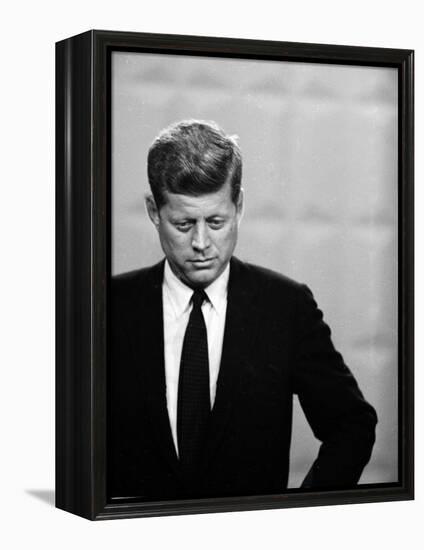 Democratic Presidential Candidate John F. Kennedy During Famed Kennedy Nixon Televised Debate-Paul Schutzer-Framed Premier Image Canvas