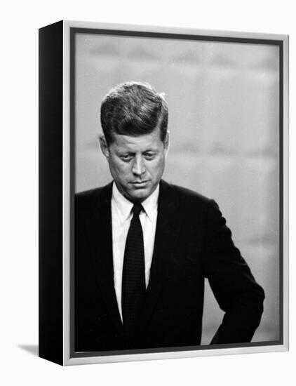 Democratic Presidential Candidate John F. Kennedy During Famed Kennedy Nixon Televised Debate-Paul Schutzer-Framed Premier Image Canvas