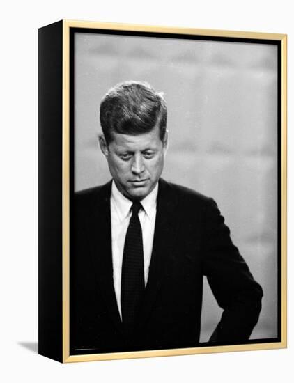 Democratic Presidential Candidate John F. Kennedy During Famed Kennedy Nixon Televised Debate-Paul Schutzer-Framed Premier Image Canvas