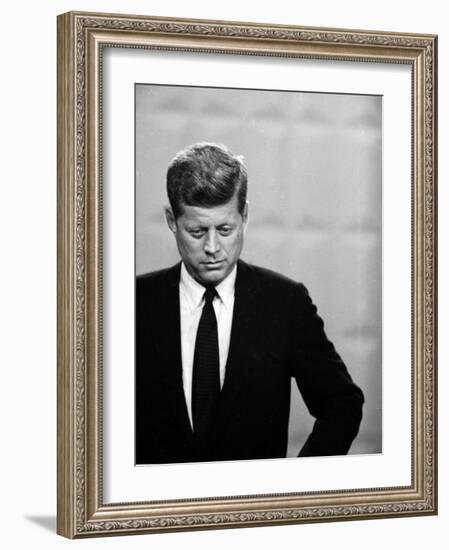 Democratic Presidential Candidate John F. Kennedy During Famed Kennedy Nixon Televised Debate-Paul Schutzer-Framed Photographic Print