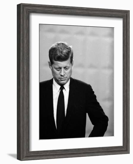 Democratic Presidential Candidate John F. Kennedy During Famed Kennedy Nixon Televised Debate-Paul Schutzer-Framed Photographic Print