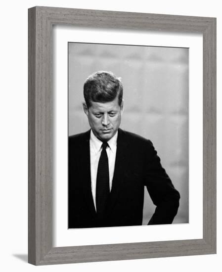 Democratic Presidential Candidate John F. Kennedy During Famed Kennedy Nixon Televised Debate-Paul Schutzer-Framed Photographic Print