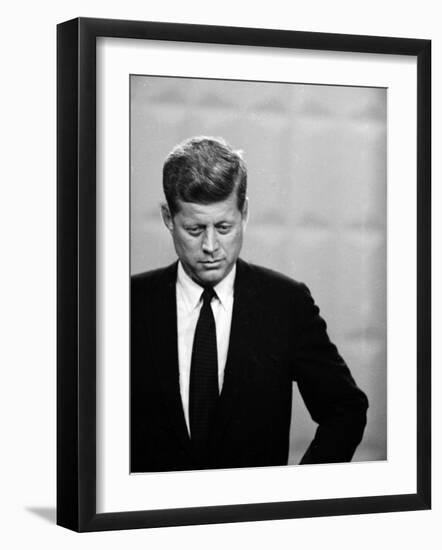 Democratic Presidential Candidate John F. Kennedy During Famed Kennedy Nixon Televised Debate-Paul Schutzer-Framed Photographic Print