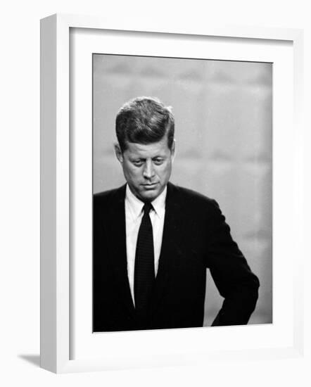 Democratic Presidential Candidate John F. Kennedy During Famed Kennedy Nixon Televised Debate-Paul Schutzer-Framed Photographic Print