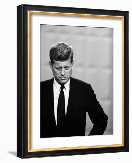 Democratic Presidential Candidate John F. Kennedy During Famed Kennedy Nixon Televised Debate-Paul Schutzer-Framed Photographic Print