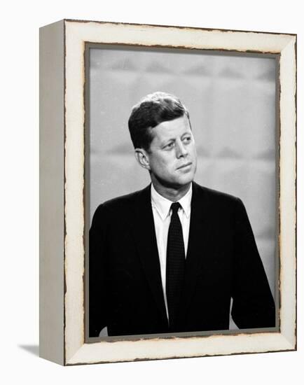 Democratic Presidential Candidate John F. Kennedy During Famed Kennedy Nixon Televised Debate-Paul Schutzer-Framed Premier Image Canvas