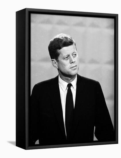 Democratic Presidential Candidate John F. Kennedy During Famed Kennedy Nixon Televised Debate-Paul Schutzer-Framed Premier Image Canvas