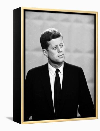 Democratic Presidential Candidate John F. Kennedy During Famed Kennedy Nixon Televised Debate-Paul Schutzer-Framed Premier Image Canvas