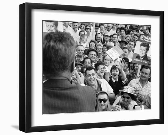 Democratic Presidential Candidate John F. Kennedy Speaking to Supporters at a Rally-Paul Schutzer-Framed Photographic Print