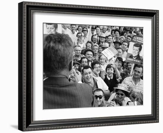 Democratic Presidential Candidate John F. Kennedy Speaking to Supporters at a Rally-Paul Schutzer-Framed Photographic Print