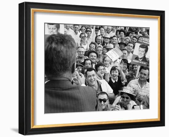 Democratic Presidential Candidate John F. Kennedy Speaking to Supporters at a Rally-Paul Schutzer-Framed Photographic Print