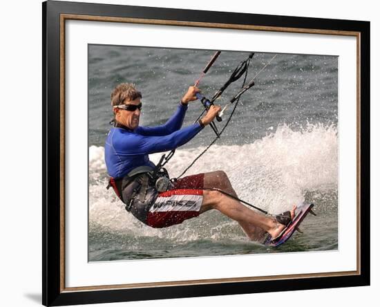 Democratic Presidential Candidate Sen. John Kerry, D-Mass., Kite Surfs-null-Framed Photographic Print