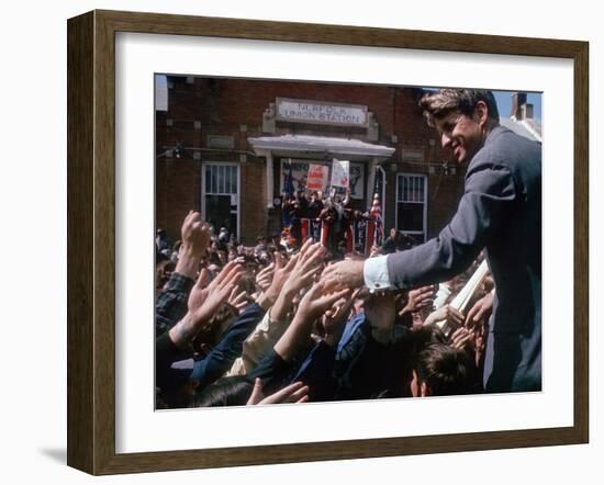 Democratic Presidential Contender Bobby Kennedy Shaking Hands in Crowd During Campaign Event-Bill Eppridge-Framed Photographic Print