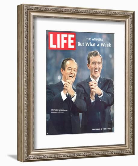 Democratic Primary Winners, Pres Candidate Hubert Humphrey and VP Edmund Muskie, September 6, 1968-Lee Balterman-Framed Photographic Print