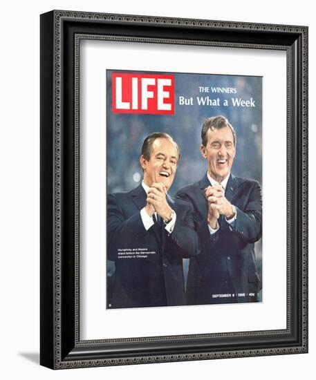 Democratic Primary Winners, Pres Candidate Hubert Humphrey and VP Edmund Muskie, September 6, 1968-Lee Balterman-Framed Photographic Print