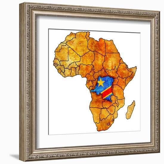 Democratic Republic of Congo on Actual Map of Africa-michal812-Framed Art Print