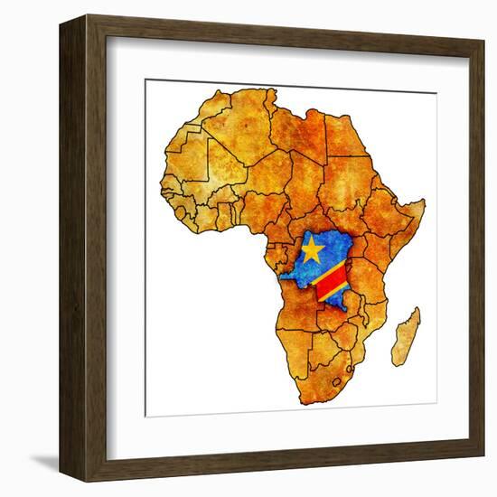 Democratic Republic of Congo on Actual Map of Africa-michal812-Framed Art Print