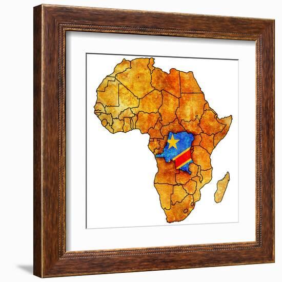 Democratic Republic of Congo on Actual Map of Africa-michal812-Framed Art Print