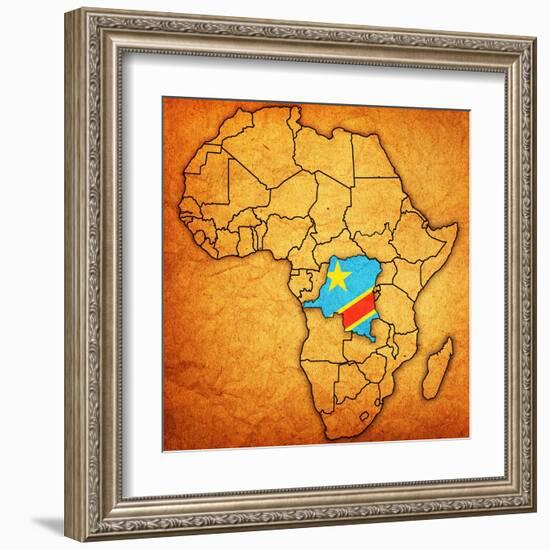 Democratic Republic of Congo on Actual Map of Africa-michal812-Framed Art Print