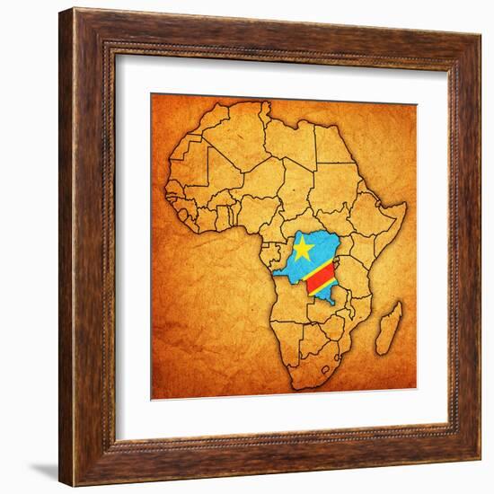 Democratic Republic of Congo on Actual Map of Africa-michal812-Framed Art Print