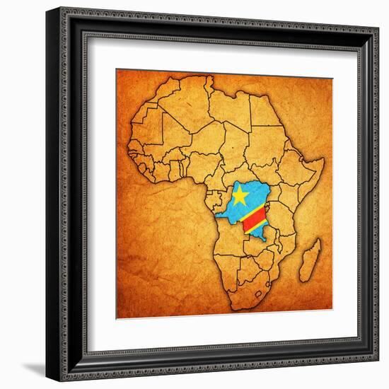 Democratic Republic of Congo on Actual Map of Africa-michal812-Framed Art Print