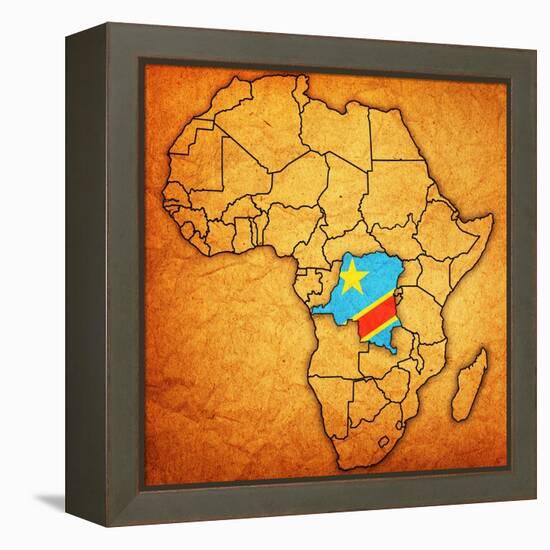 Democratic Republic of Congo on Actual Map of Africa-michal812-Framed Stretched Canvas