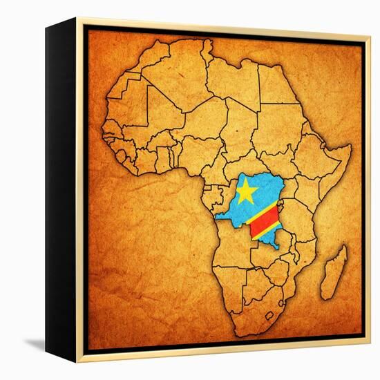 Democratic Republic of Congo on Actual Map of Africa-michal812-Framed Stretched Canvas