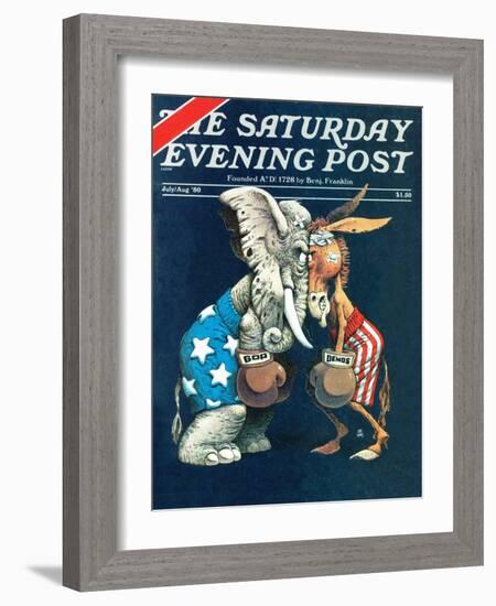 "Democrats vs. Republicans," Saturday Evening Post Cover, July/Aug 1980-BB Sams-Framed Giclee Print