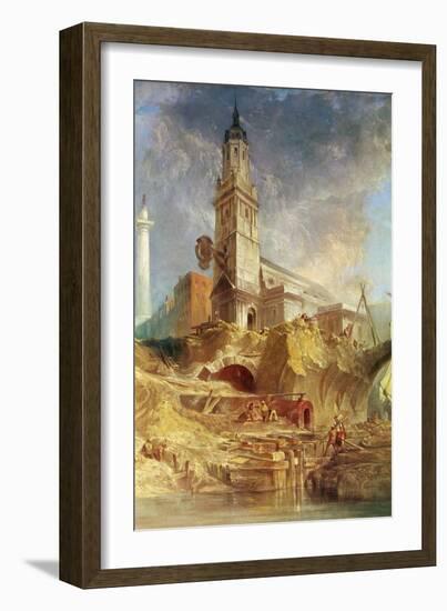 Demolishing Old London Bridge, with St. Magnus the Martyr behind (Oil on Canvas)-James Holland-Framed Giclee Print