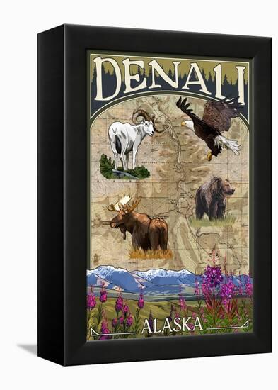 Denali, Alaska - Topographical Map-Lantern Press-Framed Stretched Canvas