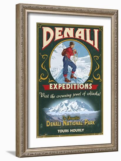 Denali National Park, Alaska - Denali Climbers Vintage Sign-Lantern Press-Framed Art Print