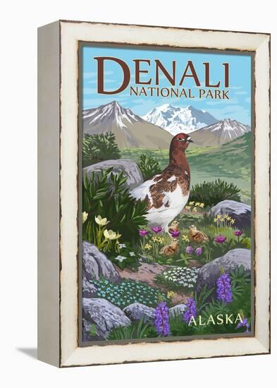 Denali National Park, Alaska - Ptarmigan-Lantern Press-Framed Stretched Canvas