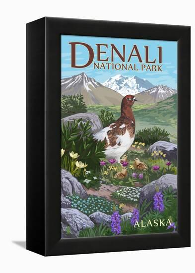 Denali National Park, Alaska - Ptarmigan-Lantern Press-Framed Stretched Canvas