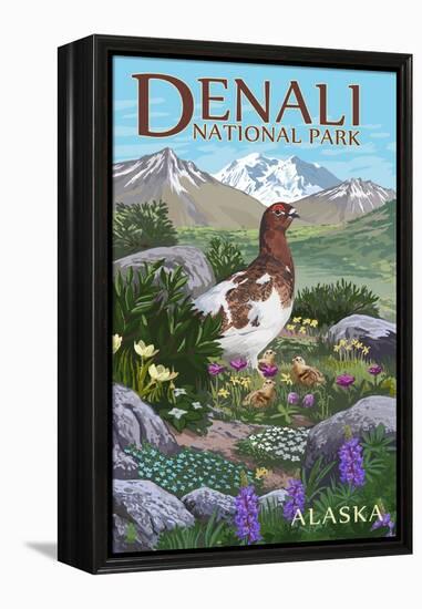 Denali National Park, Alaska - Ptarmigan-Lantern Press-Framed Stretched Canvas