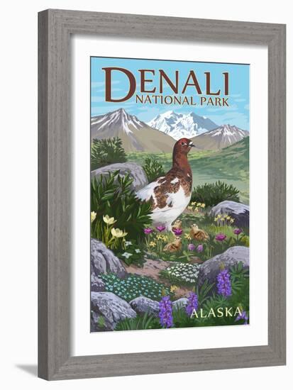 Denali National Park, Alaska - Ptarmigan-Lantern Press-Framed Art Print