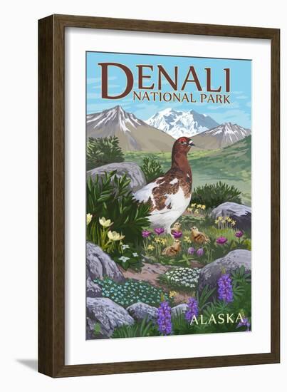 Denali National Park, Alaska - Ptarmigan-Lantern Press-Framed Art Print