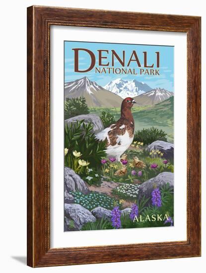 Denali National Park, Alaska - Ptarmigan-Lantern Press-Framed Art Print