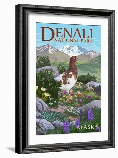 Denali National Park, Alaska - Ptarmigan-Lantern Press-Framed Art Print