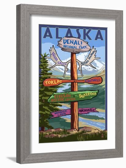 Denali National Park, Alaska - Sign Destinations-Lantern Press-Framed Premium Giclee Print