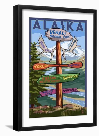 Denali National Park, Alaska - Sign Destinations-Lantern Press-Framed Premium Giclee Print