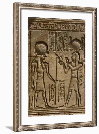 Dendera Necropolis, Qena, Nile Valley, Egypt; Carvings on the Outside Wall of the Temple of Hathor-Tony Waltham-Framed Photographic Print