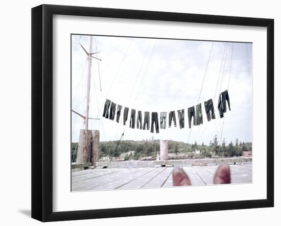 Denim Blue Jeans Hanging on Laudry Line to Dry, Seattle, Washington, 1950-Loomis Dean-Framed Photographic Print