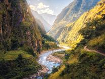 Colorful Landscape with High Himalayan Mountains, Beautiful Curving River, Green Forest, Blue Sky W-Denis Belitsky-Photographic Print