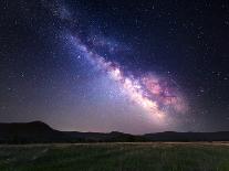 Night Landscape with Colorful Milky Way and Yellow Light at Mountains. Starry Sky with Rocks at Sum-Denis Belitsky-Photographic Print