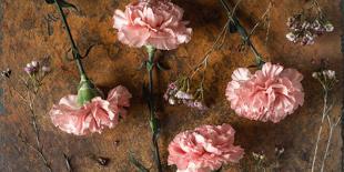 Carnations on the Brown Stone Table Top View-Denis Karpenkov-Photographic Print